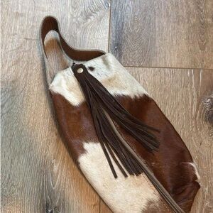 Brown and White cowhide/Leather cosmetic  Bag